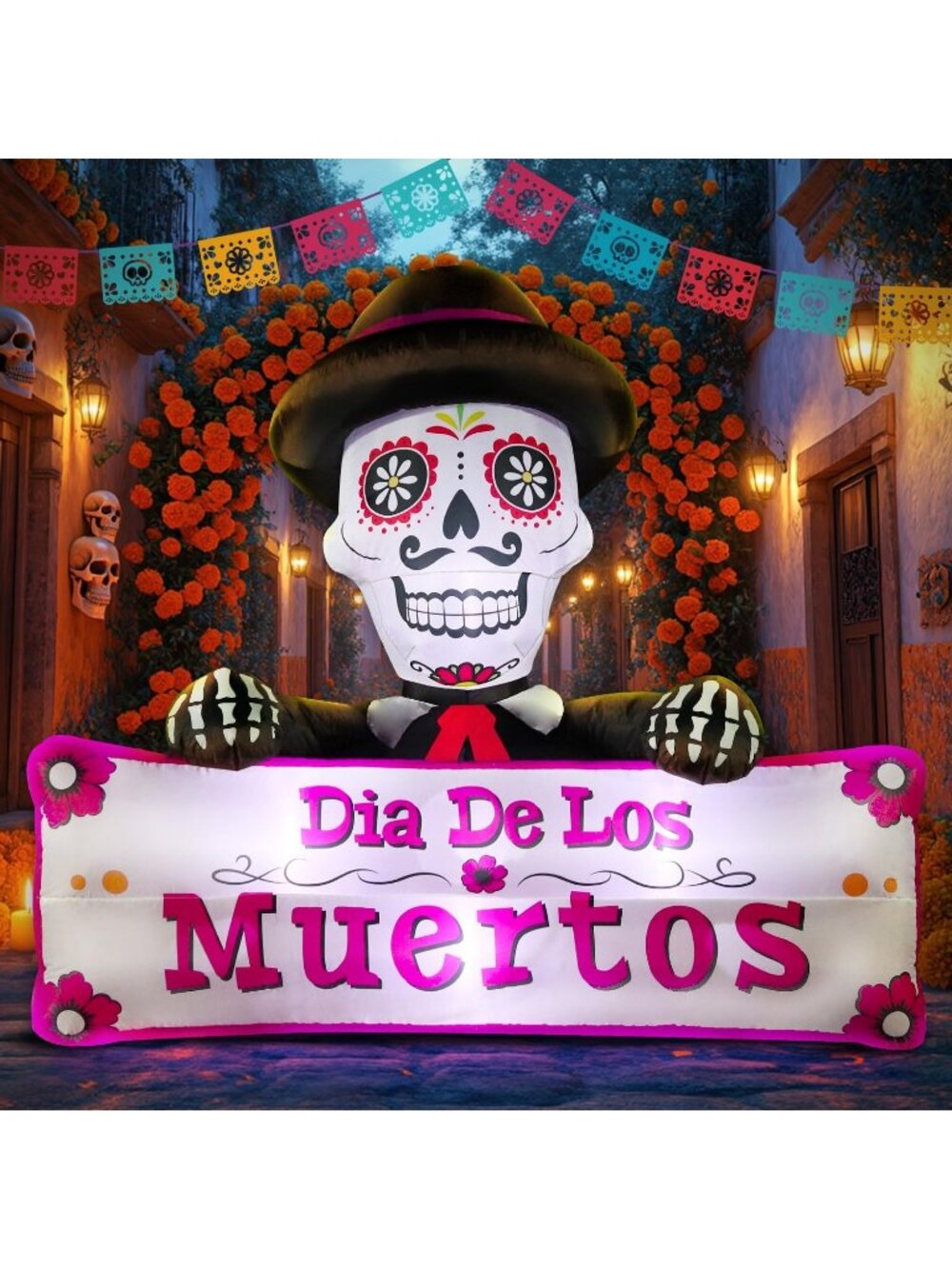 🎃6FT Halloween Inflatable Blow Up Dia de Los Muertos Day of Dead Banner Decor